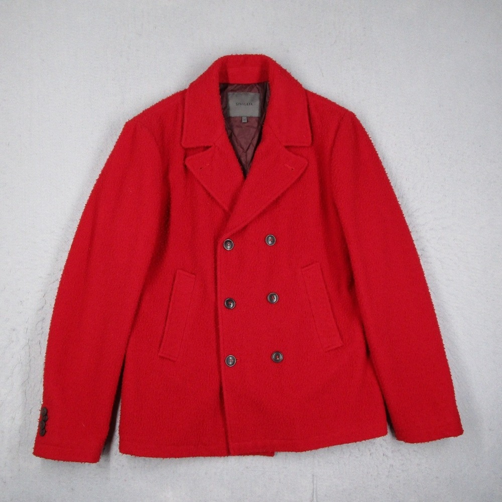 Siviglia Mens Red Wool Double Breasted Pea Coat Jacket Italy Size 50 S-G238U